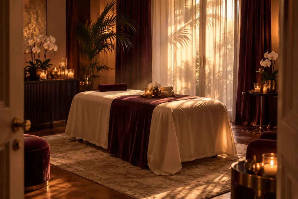 Sala per massaggi tantrici a Roma con candele e orchidee